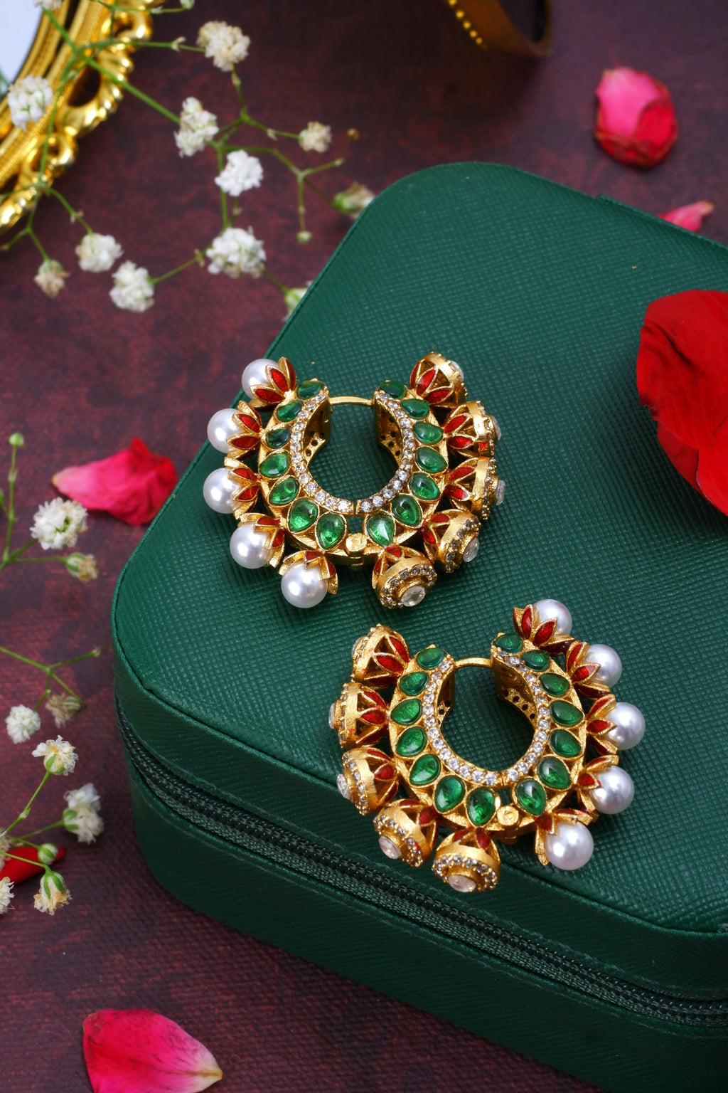 Meera emerald pearl hoops