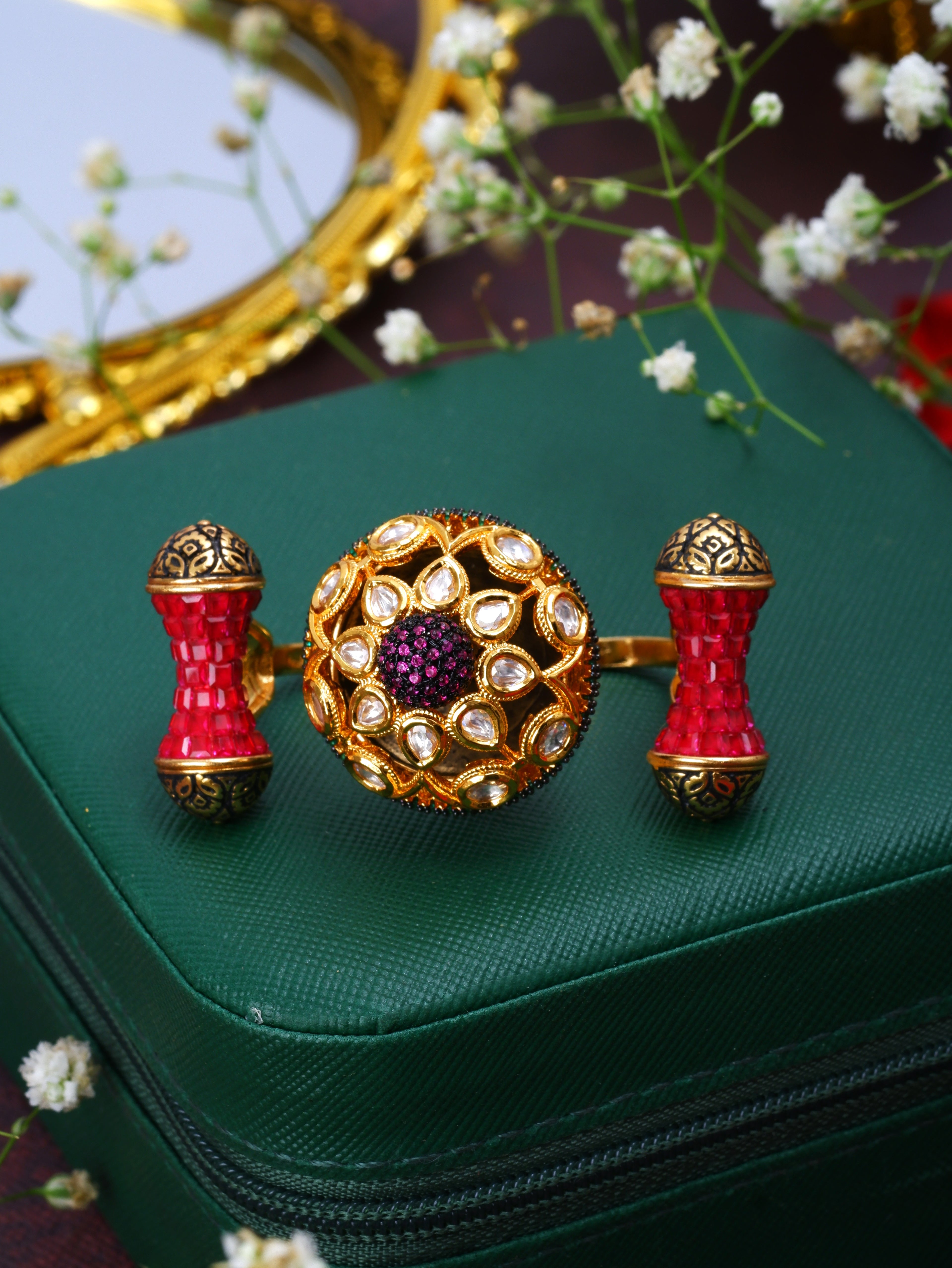 Royal kundan double finger ring