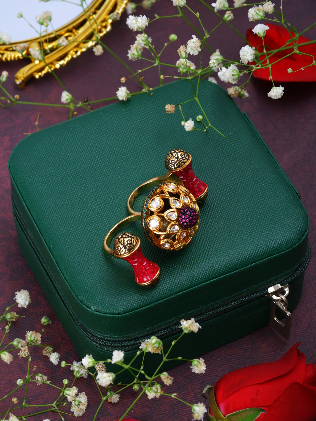 Royal kundan double finger ring