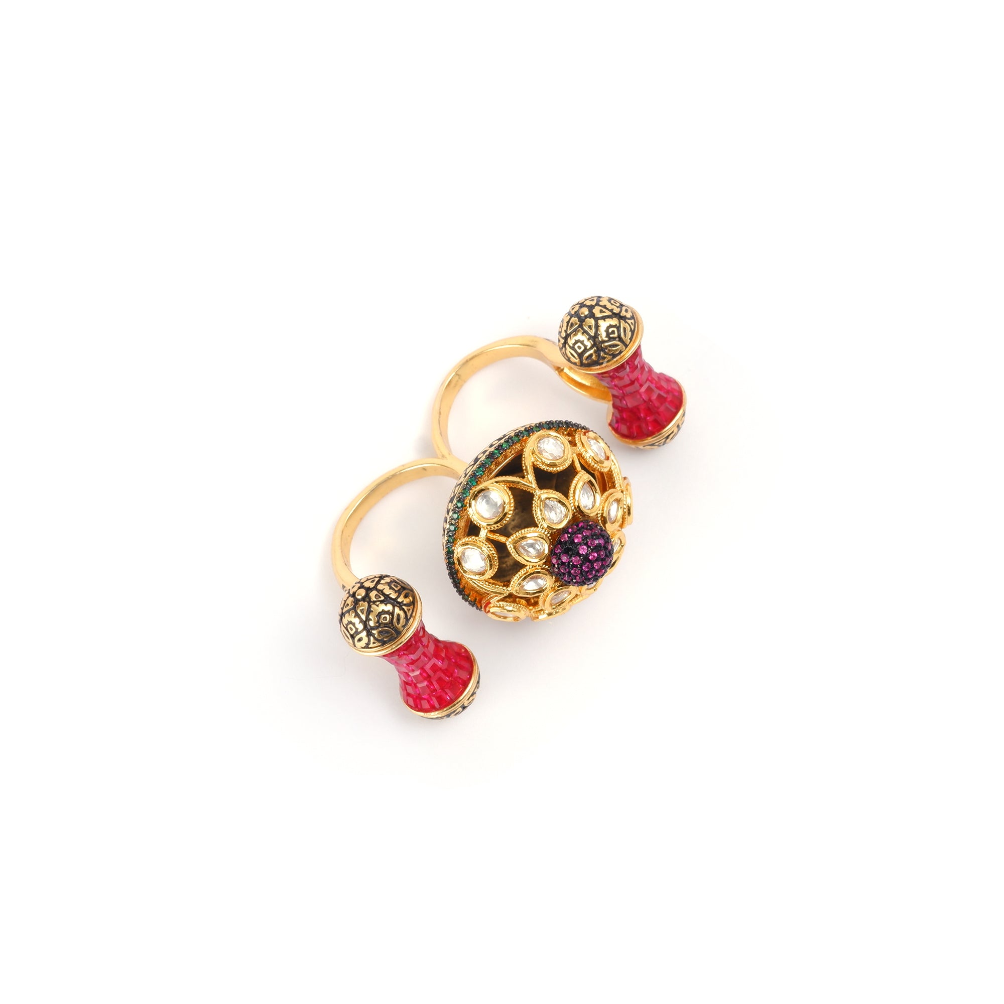 Royal kundan double finger ring